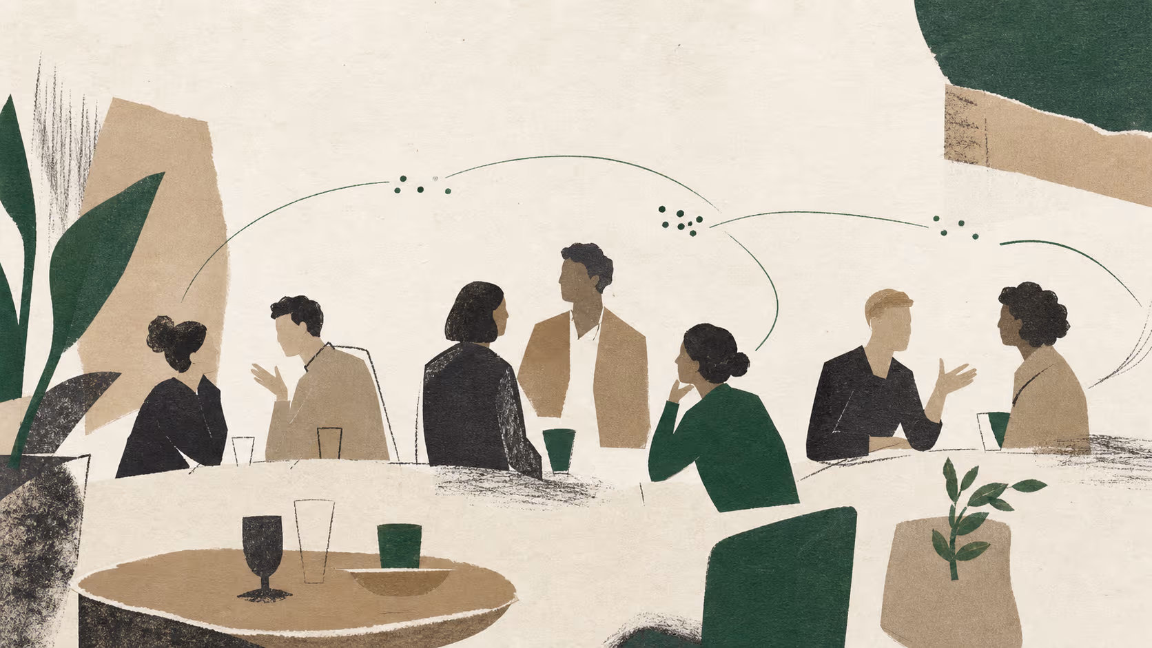 Small groups exchanging ideas in an informal community gathering